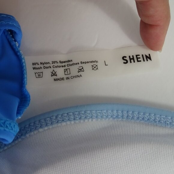 Shein Colorblock One-Piece Swimsuit Women Size L 8 10 Blue Orange Bleach Swim - Picture 5 of 9